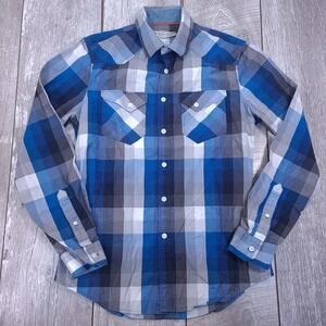 R.M. Williams Button Up Shirt Mens Small Blue Plaid Western Cotton Two Pocket